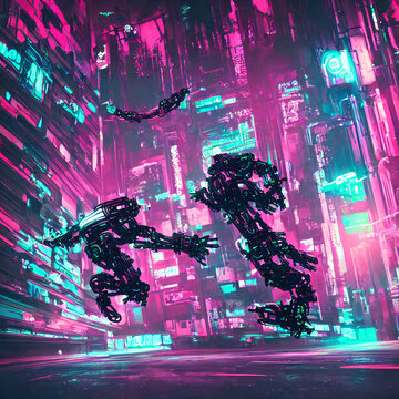 cyberpunk robots city