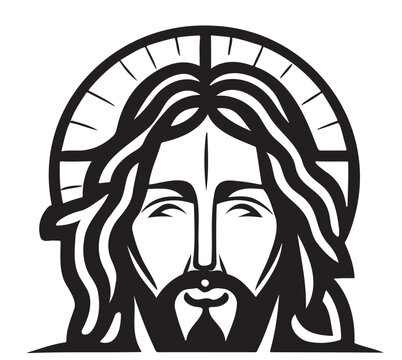 Jesus Face Sketch Hand Drawn Graphic Style Logo Religion Vector Illustration