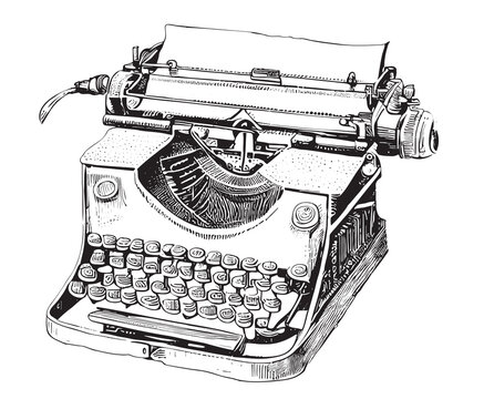 Typewriter vintage typewriter sketch hand drawn in engraving style Vector illustration