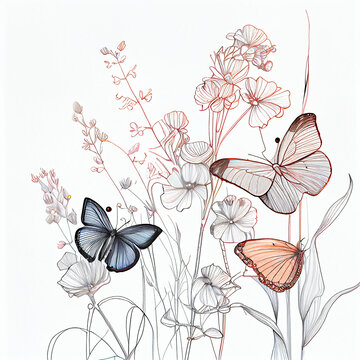 Line Drawing Butterfly Art - AI Generated