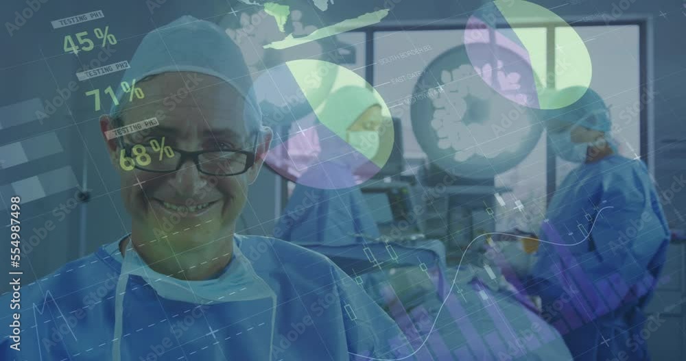 Poster animation of statistics and data processing over surgeons