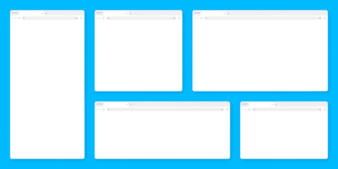 Blank web browser window with tab, toolbar and search field. Modern website, internet page in flat style. Browser mockup for computer, tablet and smartphone. Adaptive UI. Vector illustration