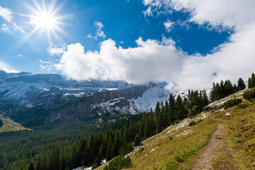 A cloudy day with snowy mountains (Vorarlberg, Austria)