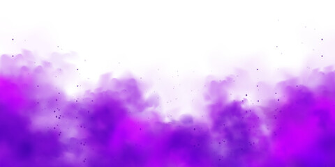Violet colorful smoke clouds isolated on white background, realistic mist effect, fog. Vapor in the air, steam flow. Vector illustration