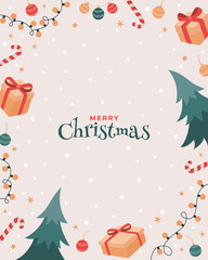 Merry Christmas gifts and pines background