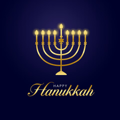 Greeting card for Happy Hanukkah on dark blue background