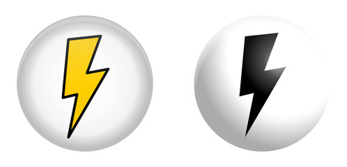 Yellow and black flash symbol in white sphere or 3d circle