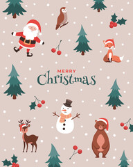 Merry Christmas greetings, animals, snowman and Santa Claus background
Merry Christmas greetings, animals, snowman and Santa Claus background
Merry Christmas greetings, animals, snowman and Santa Clau