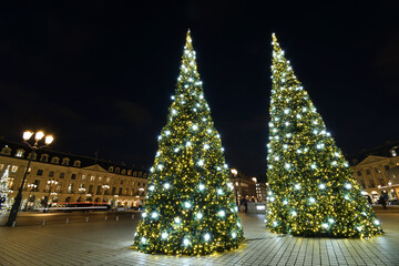 Paris, France. Christmas lights on Place Vendôme. December 12, 2022.