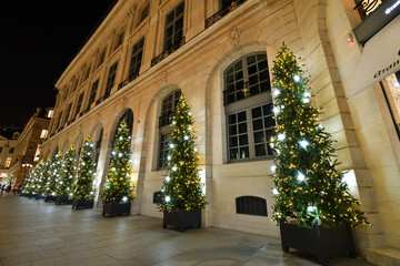 Paris, France. Christmas lights on Place Vendôme. December 12, 2022.