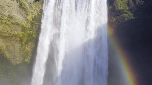 Skogafoss Famous Waterfall in Iceland, Autumn Season on Skoga River, Popular tourist attraction, Shot in 8K Resolution 4320p