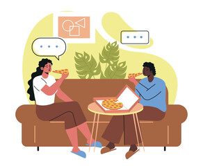 People eating food at home