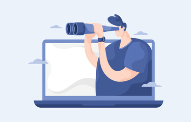 Looking For Something Flat Design Vector Illustration