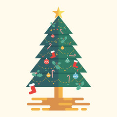 Christmas Tree Flat Design Vector Illustration