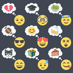 face with thought bubble,emoji icon set,2D vector illustration