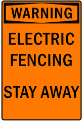 Electric fence warning sign