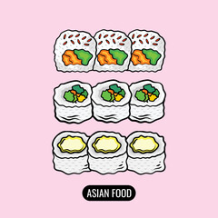 Asian food illustration design assorted sushi