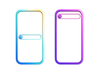 Set Phone frame with multicolor. Blank search bar with mobile phone on white background. 3d rendering illustration. Clipping path of each element included.