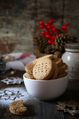 New Year baking. Crispy oatmeal cookies. Rustic style, new year decoration