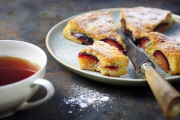 Homemade plum pie. New York Times recipe plum cake.