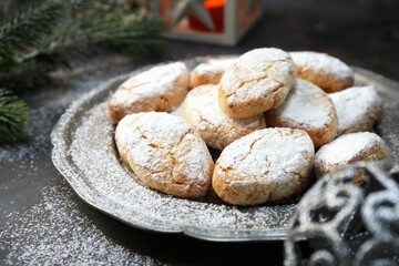 Ricciarelli,  gluten free almond cookies. Italian Christmas cookies,  new year decoration - 554997464