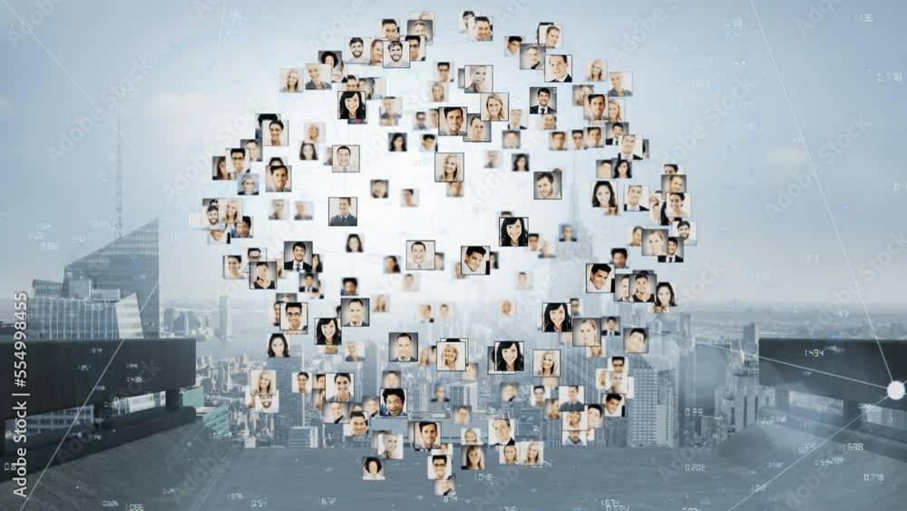 Poster animation of networks of connections and data processing over ghana heart eyes typing on keyboard
