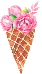 Watercolor Pink Floral Ice-Cream Sublimation Perfect For Valentine's Day Design
