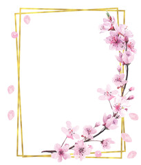 Watercolor Sakura Frame PNG, Spring Wedding Invitation Design