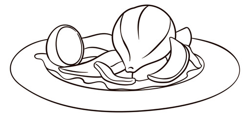 'Desamargado' in plate with citrus peels and fig with syrup, Vector illustration