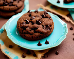 Fototapeta premium food photography close up of a bowl of Chocolate-chip cookies sitting on top of a table - AI Generated
