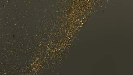 Aggregate of metallic golden particles on brown-white background. Conceptual 3D CG of the poster's subtitle, proof of scientific evidence and social media relationships.