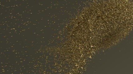 Aggregate of metallic golden particles on brown-white background. Conceptual 3D CG of the poster's subtitle, proof of scientific evidence and social media relationships.