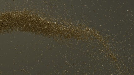 Aggregate of metallic golden particles on brown-white background. Conceptual 3D CG of the poster's subtitle, proof of scientific evidence and social media relationships.