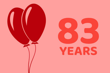 83 years logo. Illustration for celebration anniversary. Concept 83 Birthday. eighty-three years. Balls on pink background. Inscription 83 symbolizes birthday celebrations. eighty-three anniversary