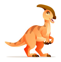 Cute parasaurolophus dinosaur cartoon illustration isolated on white background