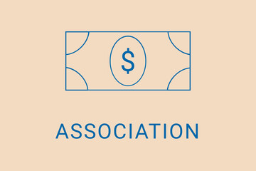 association . Minimalist dollar image. Simple illustration on financial theme. association  blue logo. Beige XX background. Economic banner.ART blur
