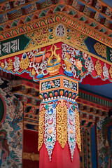 Fototapeta na wymiar Exterior architecture of Namdroling Monastery in Kushal Nagar, Coorg, India.