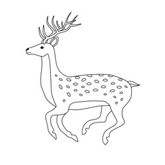 Vector hand drawn flat outline running deer isolated on white background