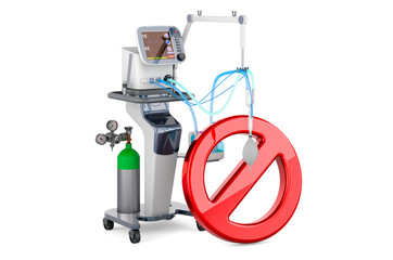 Medical ventilator with Forbidden Sign, 3D rendering