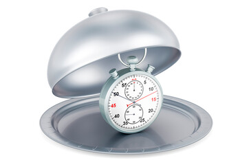 Restaurant cloche with stopwatch, 3D rendering