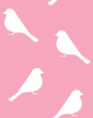 Vector seamless pattern of hand drawn flat bullfinch bird silhouette isolated on pink background