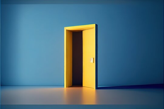 3d Render Yellow Light Going Through The Open Door