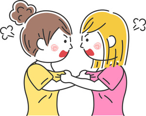 胸ぐらをつかみ合う、女性のイラスト