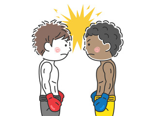 試合前に、睨み合うボクサーのイラスト