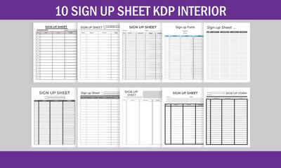 10 Editable Canva Templates Sign Up Sheet for KDP,
Sign Up Sheet for KDP Interior,
10 Different Style and Unique Sign Up Sheet.