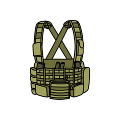 military chest rig doodle icon, vector color line illustration