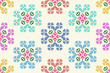 Ikat pixel paisley ethnic seamless pattern decoration design. Aztec fabric carpet boho mandalas textile wallpaper. Tribal native motif ornaments African American folk traditional embroidery vector 