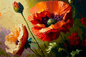 red poppy flower oil painting, generated image