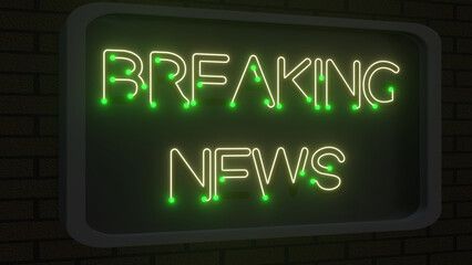 Obraz premium breaking news title as neon sign on the brick wall..