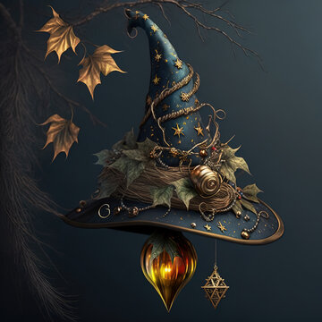 Sombrero de bruja adornado para navidad hecho con inteligencia artificial, Generative AI